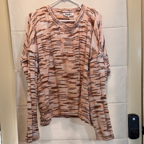 Haptics Sweaters - Haptics Striped Chunky Knit Relaxed Cozy Soft Sweater Coral & Brown Plus Size 1X
